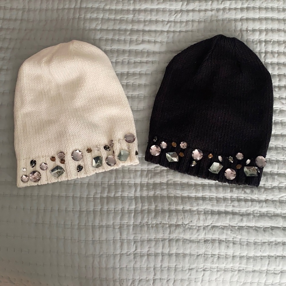 Black and white jewel embellished winter beanie